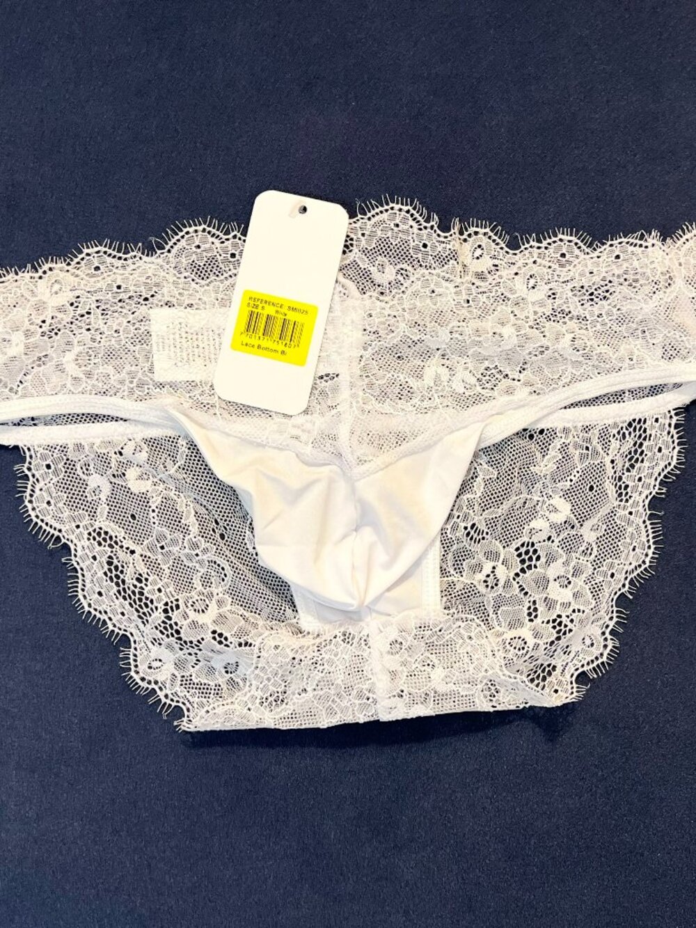 "Secret Male" Size S Sheer Solid + Lace Bikini Brief - Polyamide Blend - White